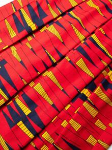 Women's Red African Wax Print High Waist Pleated Maxi Skirt - Red - View 5