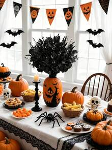 20/4pcs Halloween Black Artificial Branches, Halloween Artificial Pine Tree Flowers, Black Artificial Eucalyptus Branches With Leaves, Halloween Artificial Eucalyptus Flowers, For DIY Vase Bouquet, Gothic Home Style, Room Decor, Autumn Decor - Multicolor - View 5