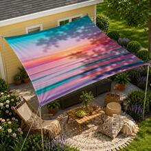 1pc Sunset Gradient Pattern Sun Shade Canopy, Modern Style, Colorful, Large Size, UV Protection, Sturdy And Durable, Easy Installation, Suitable For Beach, Garden, Patio, Includes Rope - Multicolor - View 6