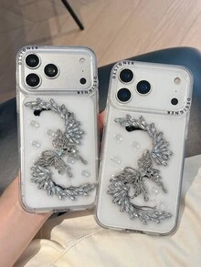 2026新款奢華水鑽翅膀蝴蝶手機殼，適用於 17、16、15 Pro Max、14 Pro、13，全包覆保護殼，適合女性 - 無色 - 查看 6