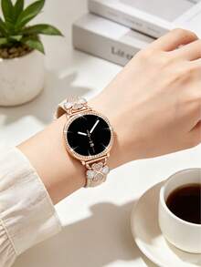 Galaxy Watch 8 手錶錶帶 + 錶殼，1 組星光色女款/男款優雅金屬錶帶，鑲嵌立方鋯石 + 1 個立方鋯石鑲嵌（不含螢幕保護貼），適用 Galaxy Watch 8 40mm 與 44mm 錶殼，可調節替換錶帶配件，適合男女運動錶帶 - 星光玫+殼 - 查看 6