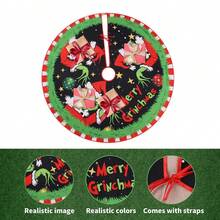 The Grinch Green Monster "Merry Christmas" Tree Skirt - Soft And Fun Country Style Holiday Decor, Suitable For Christmas Parties - Multicolor - View 2