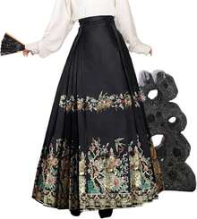 Traje de baile de Hanfu Tang Ming para mujer, diseño de patrón dorado, bordado de Hanfu - Falda azul marino - Ver 14