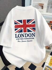 Men's T-Shirt With British Flag Design And London Graphic - Union Jack Design With LONDON UNITED Text, Breathable, Short Sleeve, Popular Item. - 白色 - 查看 3