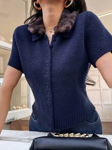 DEEKA Cardigan Rajut Kerah Motif Hewan Gaya Eropa dan Amerika Terbaru untuk Wanita Musim Gugur/Dingin Musim Panas - Angkatan laut - View 6