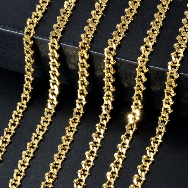 Italy 750 Luxury Fashion 18K Gold Plated Cuban Twisted Chain Copper Necklace Suitable For Men Women Daily Party Wear Exquisite Gift Jewelry