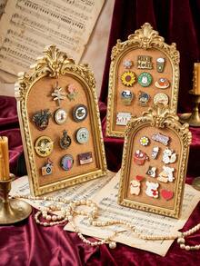 1PC European Style Gilded Embossed Frame Ring Holder (Jewelry Not Included), Resin Display Stand For Home Vanity, Jewelry Display & Storage, Wedding Display Rack, Luxury Storage Decor, Makeup Table Jewelry Display & Storage, Earring Holder, Suitable For Jewelry, Necklace, Bracelet, Earring Storage & Display - Gold - View 12