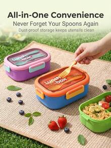 1000ml Leak-Proof Divided Lunch Box With Handle, Reusable, Airtight Fresh-Keeping, Includes Utensil Set, Suitable For Office Workers, Camping, Hiking And Back To School Season, Microwave And Dishwasher - Multicolor - View 7