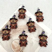 6件樹脂萬聖節女巫帽狼吊墜，適合DIY珠寶製作，完美用於派對配件、耳環、項鍊、包包吊飾 - 黑色帽子狼女巫吊墜 - 查看 4
