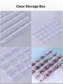 24 Grids Clear Pink Champagne Nail Art Rhinestone Beads Storage Box - Gem Container Case For Glitter Sequins Charms Flatback Crystals Small Jewelry Organizer - Multicolor - View 4