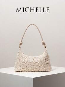 Bolso de Hombro con Estampado Floral para Mujer, Estilo Bohemio, Bolso de Playa de Verano, Esencial para Viajes y Vacaciones, Bolso de Paja - Multicolor 5 - Ver 1