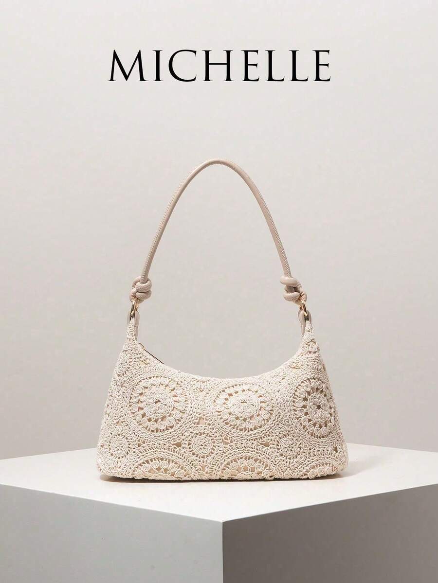 Bolso de Hombro con Estampado Floral para Mujer, Estilo Bohemio, Bolso de Playa de Verano, Esencial para Viajes y Vacaciones, Bolso de Paja - Multicolor 5 - Ver 1