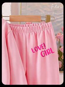 Fashion Remaja Perempuan: Sweatshirt Lengan Panjang Leher Bulat Motif Kartun Warna Pink dan Celana Jogger Pinggang Elastis - Berwarna merah muda - View 5