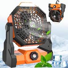 portatil recargable,Ventiladores de mesa,Abanico Camping Recargable con Linterna LED y Gancho,7800 mAh,pivote de 270 ° ,ruido bajo, velocidad continua,para acampar, viajes, hogar, oficina - naranja - Ver 1