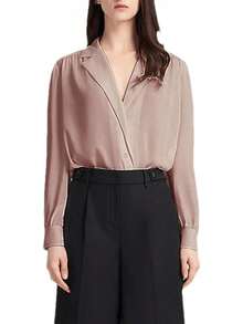Blusa formal de manga larga con cuello en V y solapa para mujer - Gris,claro - Ver 9