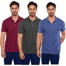 Alfani Paq 3 Playeras Polo para Hombre Manga Corta 100% Algodón - Vino/Marino Jaspe/Negro Jaspe - Ver 8