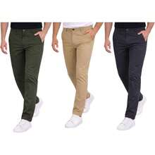 Holstone Pack 3 Pantalones Estilo Chino de Gabardina Premium Hombre - Uso Casual y Oficina Moda Caballero - Pantalón de Algodón. - Negro - Caqui - Arena - Ver 16