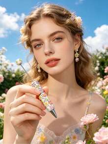 1/3/5/10/20pcs Multi-Color Flower & Mushroom Series Ballpoint Pens With Black Ink, Smooth Writing, Full Rhinestone Cover, Creative DIY Beaded Jewelry Pens, School Office Study Supplies Gift - Multicolor - View 7