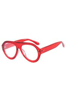 1 Pair New Retro Design Oversized Square Fashion Transparent Eyeglass Frames, High-End Street Style Party Holiday Casual Glasses, Transparent Glasses Beach Accessories, Women's Glasses, Suitable For Summer Beach Vacation, Outdoor Activities, Travel, Holiday/Birthday/Gift For Girlfriend - Red - View 4