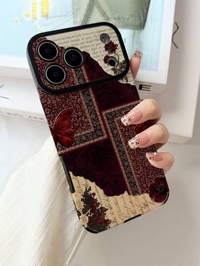 1pc Minimalist Vintage Red Floral Butterfly Pattern Full Coverage Classic Anti-Drop Premium Texture Vertical Stripe PU Leather Soft Large Window New Full Coverage Phone Case Suitable For Gifts To Friends, Family, Couples, Yourself, Birthday Gifts, Holiday Gifts, Compatible With IPhone17/IPhone17PRO/16/15/14/13/14/12/11series