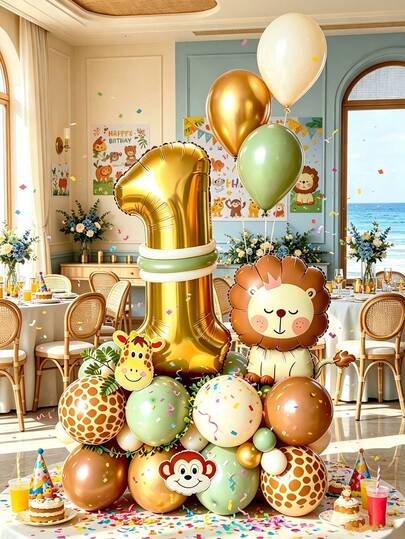 39-teiliges Dschungel-Themen-Zahlenballon-Set, enthält 1-9 goldene Zahlenfolienballons, tierförmige Ballons und passende Latexballons, geeignet für Geburtstagsparty, Kindertag, Ostern, Hochzeit, Hochzeit & Verlobung, Jahrestag, Abschluss, Gender Reveal, große Veranstaltung