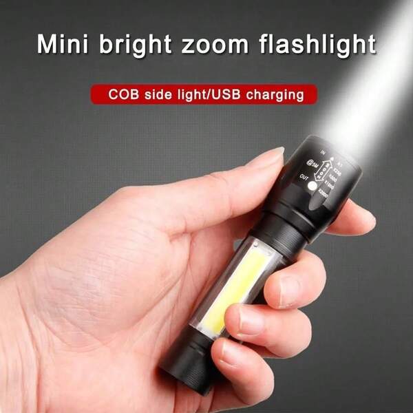 1 pièce Mini lampe de poche LED rechargeable USB super lumineuse portable lumière d'urgence pour l'extérieur