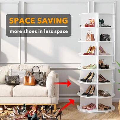 Torre de estantería giratoria para zapatos, exhibidor de zapatos giratorio tipo Lazy Susan, estantería giratoria de 360 grados para almacenamiento de zapatos en carrusel redondo, organizador vertical giratorio para bolsos y zapatos en el armario (-Niveles Blanco)