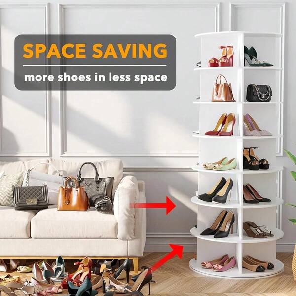 Tier Rotating Shoe Rack Tower, Spinning Shoe Display Lazy Susan, Revolving 360 Shoe Rack Storage Round Carousel, Vertical Handbag Rotate Shoes Closet Organization (-Tier White)