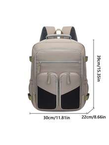Women's Colorblock Nylon Multi-Pocket Casual Backpack, Suitable For School, Travel, Work (Back To School Backpack) - Khaki - View 5