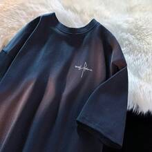 Camiseta de talla para hombre-8XL, transpirable, de manga corta, estilo japonés simple, con estampado de letras, holgada y casual para verano. - Gris - Ver 8