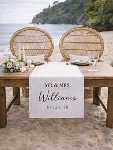 Customized Linen Wedding Table Runner, Newlywed Sweet Table Exclusive Sign, Elegant Ceremony Decoration - Multicolor - View 3