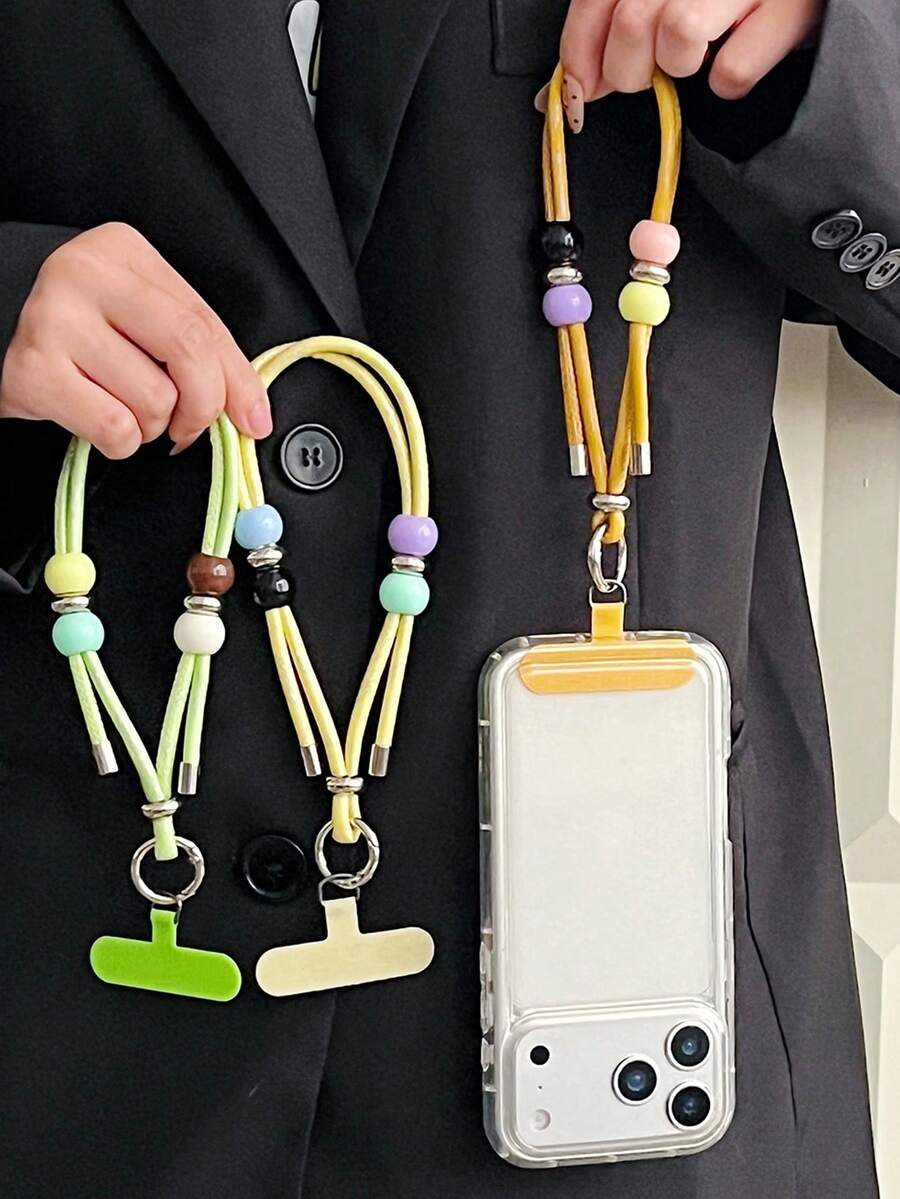 1pc Handmade Beaded Phone Lanyard, Premium Creative Wrist Strap, Unique Color Block Beaded Anti-Loss Wrist Rope, Sturdy Short Wrist Strap, Durable Nylon Braided Anti-Theft Lanyard, Suitable For Bags, Keys, Cameras, With Divider