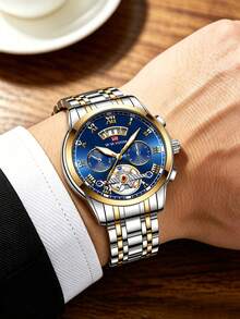 VA VA VOOM 男士手錶 41mm 飛行員系列 不鏽鋼錶帶 原裝石英機芯 螢光日期顯示 男士運動軍事風手錶 金色 & 銀色 & 黑色 - 金色 - 查看 6