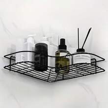 Space-Saving Corner Shelf For Bathroom - Easy To Install, No Drilling Required - Durable Metal Wall-Mounted Organizer Rack, Suitable For Shampoo And Cosmetics - Metal Corner Shelf For Bathroom Storage, Shelf - Black - View 5
