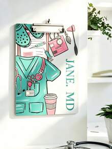 1pc Customized Pink/Green Acrylic Nurse Clipboard, Waterproof Clipboard With Custom Text, Stethoscope & Coffee Pattern, Suitable For Nursing School, Hospital RN, LPN, CNA, Doctor, New Graduate Gift, Nurse Week, Birthday And Healthcare Worker Appreciation Gift - Multicolor - View 3