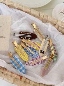 1PC/10PCS Casual Acetate Premium Bow Seamless Plaid Alligator Hair Clip Hair Accessory - Multicolor - View 1