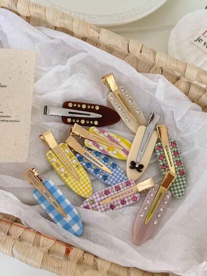 1PC/10PCS Casual Acetate Premium Bow Seamless Plaid Alligator Hair Clip Hair Accessory