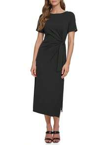 DKNY Vestido de Manga Corta con Cuello Barco y Lazo Frontal VestidoMujer - Ciruela chocolate - Ver 12