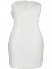 - Vestido sin tirantes para mujer, diseño de flores, color blanco - Rosa - Ver 5