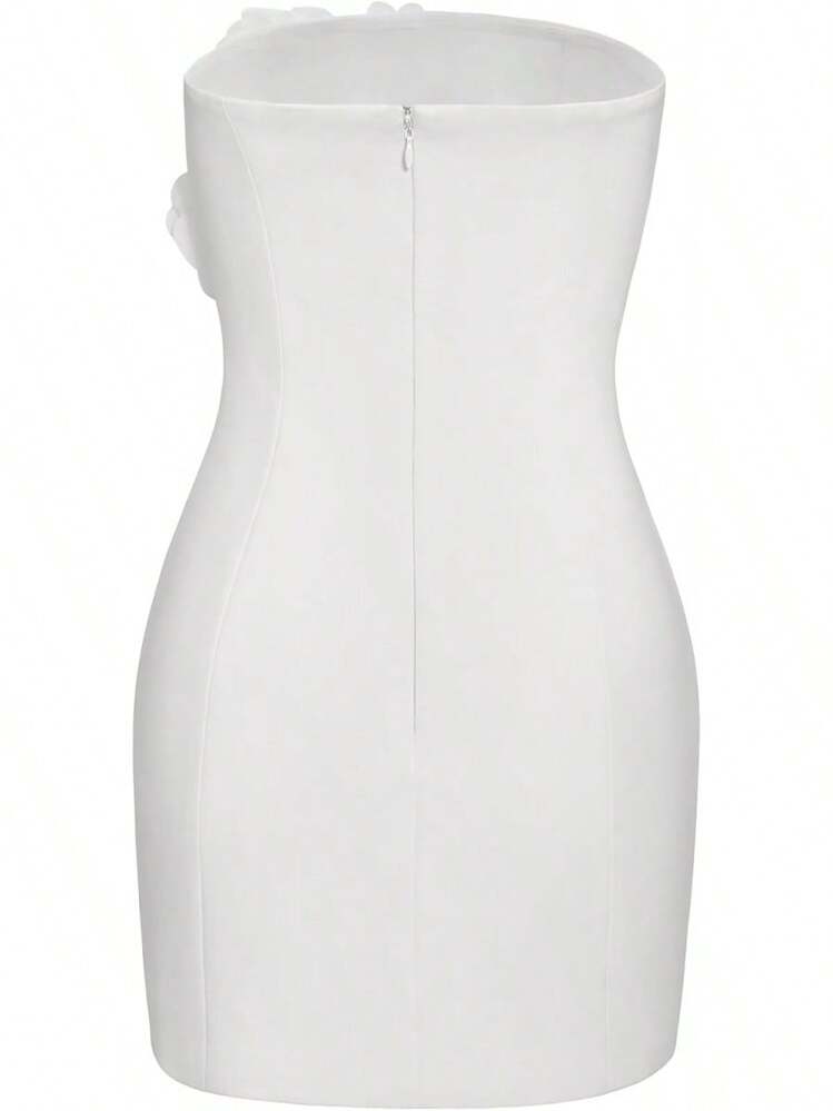 - Vestido sin tirantes para mujer, diseño de flores, color blanco - Rosa - Añade 5