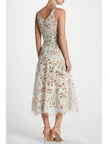 Dress The Population Blair Vestido Midi Entallado y Acampanado Vestido para Mujer - Blanco/ piel - Ver 5