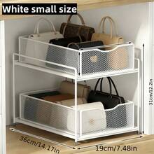 1pc Large Capacity Pull-Out Rust-Proof Coated Iron Storage Basket, Modern Pure Black Rectangular Mesh Wavy Handle 2-Tier Drawer Storage Rack, Suitable For Kitchen Cabinets, Storage Rooms, Bathroom Sink, All-Season Home Use - View 10