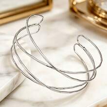 6pcs Adjustable Metal Silver Simple Summer Vacation Style Loose Geometric Spiral Arm Bracelets Set, Halloween Decoration, Refer To Size For Adjustment And Wear, Multi-Functional, Arm Bracelets, Anklets, Curtain Ties, Napkin Rings, Art Pieces - 6PC Silver - View 9