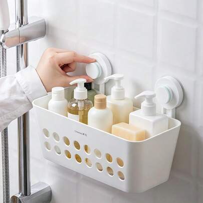 CHAHUA 1PC Wall Mount Shower Caddy For Bathroom, No Drilling Adhesive Shower Organizer, Large Capacity Waterproof & Rustproof Storage Rack With Powerful Suction For Home Decor
