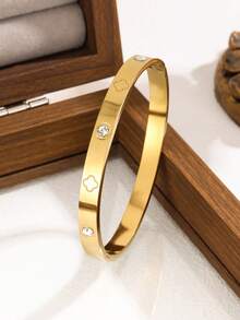 Super Shiny Luxury Four-Leaf Clover Zirconia Inlaid Stainless Steel Women's Bracelet, Suitable For Multiple Occasions And Versatile Styling - Golden 88 - View 25