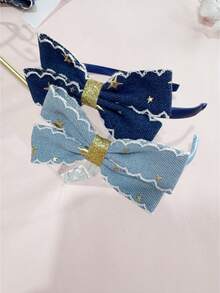 1/2pcs Denim Star Girl Cute Bow Headband Hair Accessory, Non-Tightening, Non-Damaging, Suitable For Daily Casual Wear - Multicolor - View 3