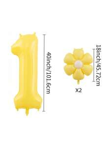 3pcs Giant 40 Inch Lemon Yellow Number 0-9 Balloon Set, Includes 18 Inch Fresh Daisy Balloons, Suitable For Birthday, New Year, Anniversary, Anniversary Party Decoration, 40 Inch Large Number Birthday Balloons - Number - View 3