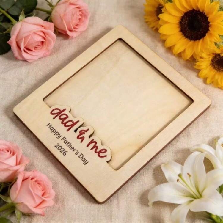 Dad & Me 2026 Father's Day Wooden Photo Frame 4.8x5.5 Inch Desktop Picture Frame Engraved Happy Father's Day Commemorative Photo Holder Gift From Son/Daughter To Dad/Papa Home Decor - A - View 3