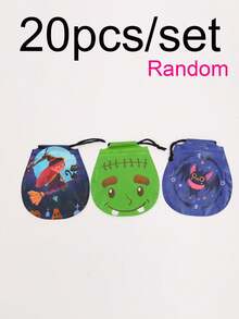 50pcs/Set Halloween Drawstring Bags With Pumpkin And Candy Designs, Party Storage And Decoration Bags, Featuring Pumpkin, Spider, Bat, And Witch Patterns. Halloween Decorations For Parties To Add To The Festive Atmosphere. - A - View 11
