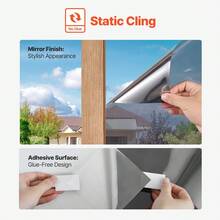 [Fathersdaygift] One Way Mirror Privacy Window Film Static Cling Daytime Tint Black-Silver - 35.4inch X 13.1ft[Black-silver] - View 3